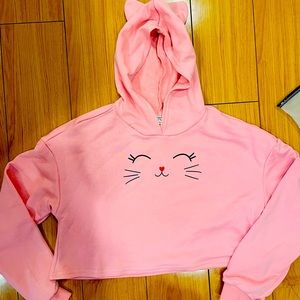 SHEIN cute pink crop hoodie with cat features
